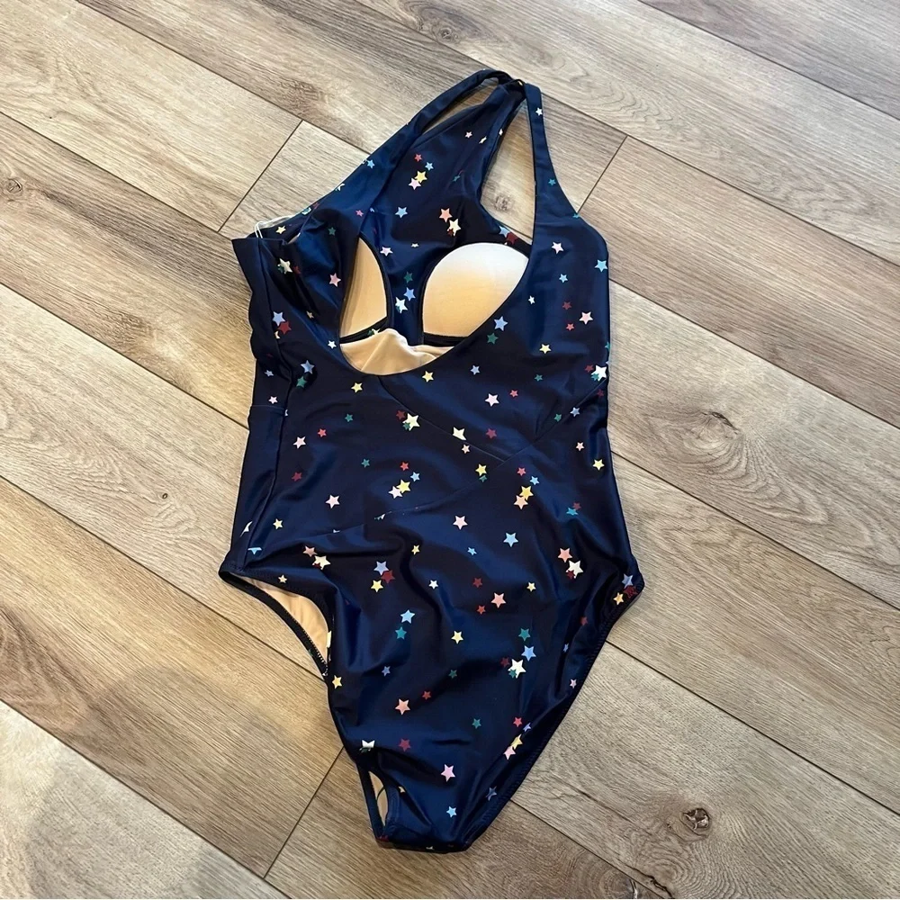 NWT Summersalt 2 Navy Scatter Star Deep Sea Ruched Sidestroke One Piece Swimsuit